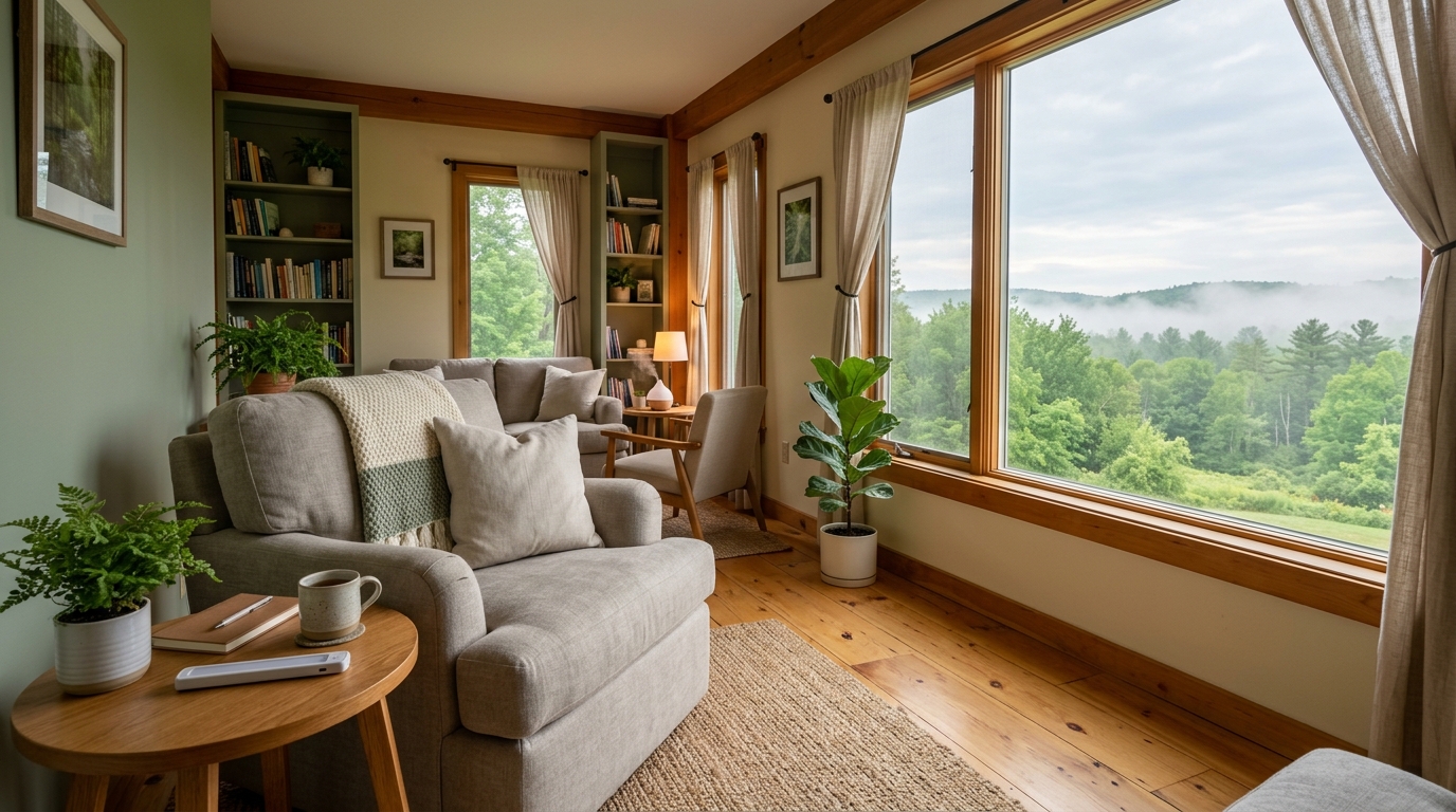Dedicated restorative psychotherapy sanctuary for EMDR intensives in Arlington MA